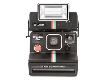 Polaroid OneStep Plus Land Camera with Polaroid QLight 2351 Flash - Tested - Guaranteed Working rainbow stripe