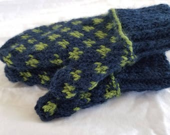 Toddler boy mittens - navy and olive