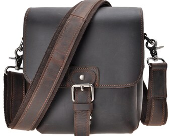 Mini Leather Camera Bag, DSLR SLR Bag Removable Shockproof Padded Camera Case, Small Messenger Shoulder Bag, Satchel