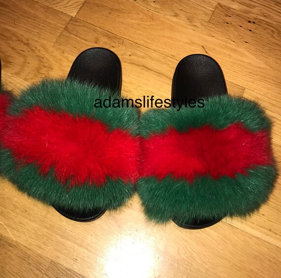 gucci fur slides red