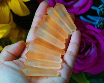 Small Double Terminated Orange Selenite Wand Point, Reiki Healing, Crystal Quartz, Mineral Specimens, Double Sided Wand Point, Selenite