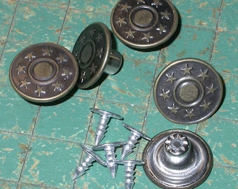 15 Metal Buttons, No Sew tack button, metal, star bullseye, 17mm, jean jacket type, Bronze Tone,