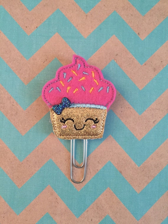 Happy Glitter Cupcake Paper Clip/Planner Clip/Bookmark. Choose with or without bow. Cupcake planner clip.