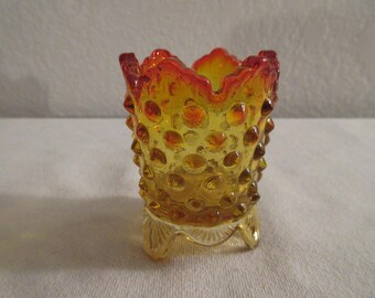Vintage Stunning Fenton Amberina Hobnail Toothpick Holder