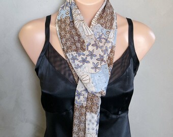 Blue Scarf, Bohemian Scarf, Boho Scarf, Blue Sheer Chiffon Scarf, Blue Boho Scarf, Scarf Bohemian, Blue Floral Scarf, Blue Chiffon Scarf
