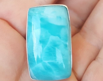 bigesst blue LARIMAR stone 925 sterling silver RING size 8.25 (AN-9)