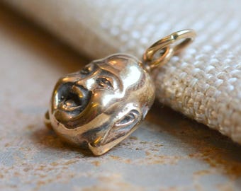 Laughing Buddha Charm Natural Handmade Cast Bronze Chinese Smiling Buddha Pendant Bohemian Yoga Happy Buddha Handmade Bronze Charms, ST14-17