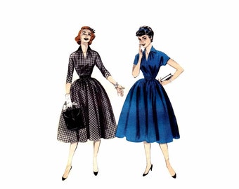 1950s Misses Full Skirt Dress Butterick 7123 Vintage Sewing Pattern Size 13 Bust 31
