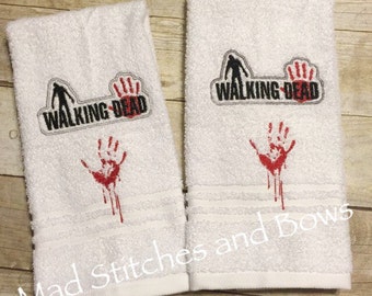 Custom embroidered The walking Dead hand towels set of 2
