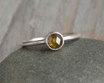 Rose Cut Diamond Engagement Ring, 0.50ct Moss Green Diamond Solitaire, Stackable Diamond Ring, Fancy Color Diamond Ring