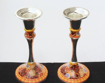 Candle stick holders in bright Orange, Bat Mitzvah gift Shabbat candlesticks, Modern Judaica, Candlestick holders , Rosh Hashana Gift