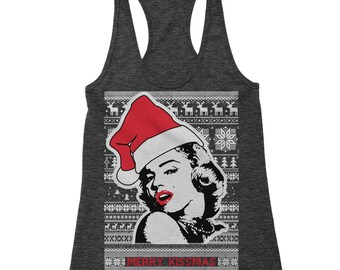 Merry Kissmas Ugly Christmas Racerback Tank Top for Women