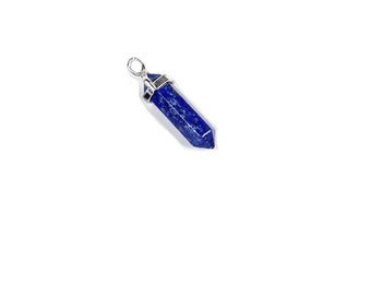 Lapis Lazuli Crystal Point Pendant , Sterling Silver Chain