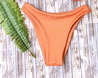 Solid Copper rust burnt orange cheeky bikini bottoms Brazilian Swimwear Handmade Basic Swimsuit Womens Bathing Suit Seamless Cheeky Bikini
