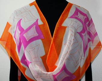 Silk Scarf Orange Pink Chiffon Silk Shawl STRAWBERRY PEACH Size 11x60. Birthday Gift. Bridesmaid Gift. Christmas Gift. Silk Scarves Colorado