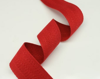 5 Yards of Red Color 15mm (5/8") or 25mm (1.0") Cotton Twill Herringbone Ribbon Fabric Ribbon Tape Vintage Color trim - Annielov Crafts