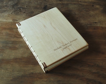 custom engraved wood memorial guest book wedding or cabin guestbook maple wood - celebration of life personailzed journal - made to order