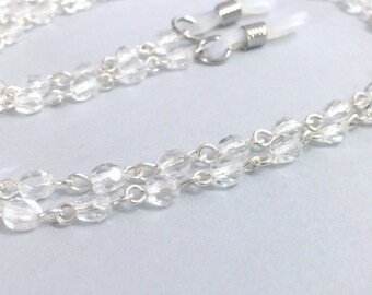 Silver Eyeglasses Chain Crystal Eyeglass Chain Eyeglass Holder Necklace Reading Glasses Chain Eyeglass Necklace Silver Chain Lanyard