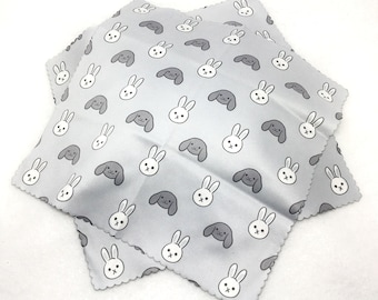 Bunny rabbit lop ear pet black and white Easter microfiber cloth for glasses or screen