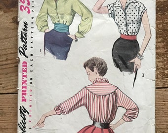 1950s Blouse Pattern Simplicity 4237 Size 12 Bust 30"