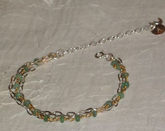 Bracelet Sterling Silver + Gold 22k_emeraude_personnalise_gravure_creation_ handmade.