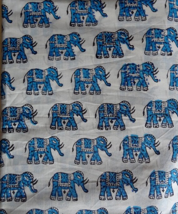 Elephant print block print cotton fabric Fabric By Yard Indian