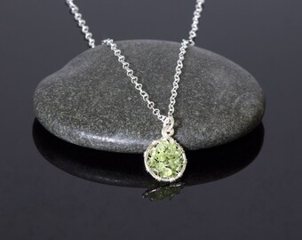 Peridot pendant necklace | sterling silver wire wrapped jewelry | August birthstone pendant | circle pendant