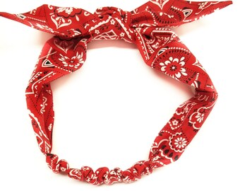 Red Bandana,red bandana headwrap,bandana Head wrap,girls bandana headwrap,Baby Bandana Headband,Rockabilly Headband,Pinup Headband