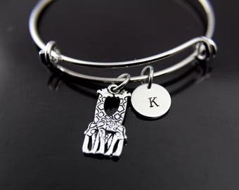 Silver Giraffe Charm Bracelet Silver Giraffe Charm Bangle Giraffe Jewelry Expandable Bangle Personalized Bangle Initial Charm Initial Bangle