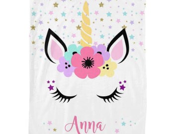 Personalized Unicorn Blanket, Furry Fleece Throw, Unicorn Decor, Monogram Baby Blanket, Personalized gift for kids