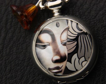 Buddha Necklace, Buddha pocket watch, 2222M