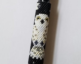 Snowy Owl Beaded Pen Cover with G2 Black Pen