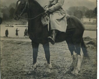 Polish officer soldier on horse antique WWI photo Poland