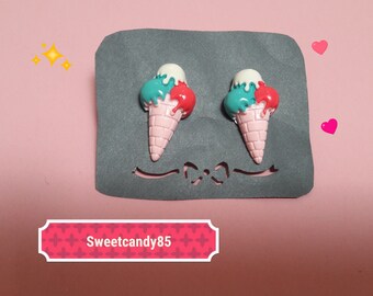 Strawberry and whipped cream ice cream earrings. Kawaii