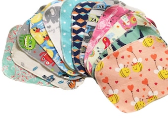 Sale - Mystery Set - 6x8 Sweet Bobbins Cloth Wipes Starter Set of 12 wipes - Double Layer Flannel - 6x8