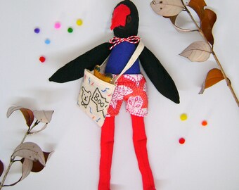 Pukeko bird, bird soft toy, hand made doll, embroidered doll