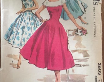 Vintage 1956 McCall's Princess Seam Large Collar Dress Pattern 3603 Size 14, Bust 32" McCall's Pattern / 50s Dress / Sewing Pattern