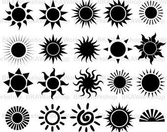 Sun svg - Sun vector - Sun silhouette - Sun bundle digital clipart for Design or more, files download svg, png, jpg, eps
