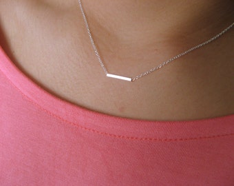 Dainty Tube Necklace - Little Necklace Sterling Silver with Little Square Tube Sterling Silver - geometric - bar necklace -minimalist