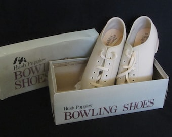 Vintage 80s – 90s Women’s Size 10 Bowling Shoes, Hush Puppies, Never Worn, Named Tempest, In Bone
