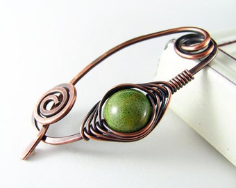 Wire Shawl Pin Copper Scarf Sweater Pin Hand Forged Fibula Wire Wrapped Jewelry Wire Work Handmade