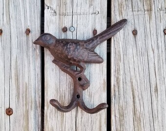 wall hook, Iron hook, coat hook, cast iron hook, industrial hook, rustic hook, entry hook, bird hook, wall decor, cardinal, bird decor