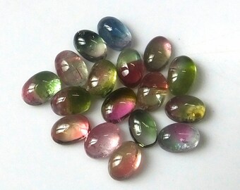 17 Pieces Lot 6X4 MM Oval Shape Natural Bi-Color Tourmaline Cabochon Cut Calibrated Untreated Gemstone Wholesale Lot Bi-Color Tourmaline