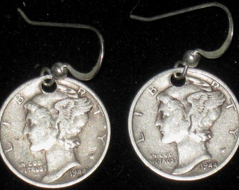 Authentic 900 Sterling Silver Coin Mercury LIBERTY Dime Earrings