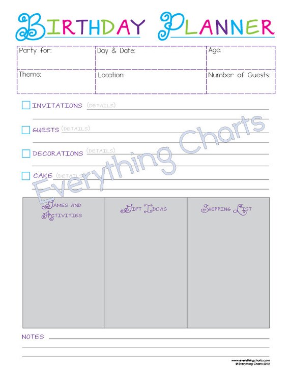 Birthday Party Planner PDF File/Printable