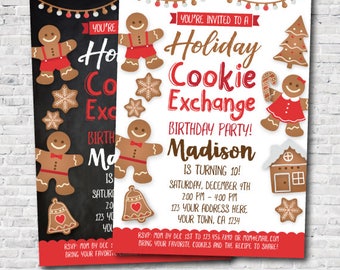 Cookie Exchange Birthday Party Invitation, Personalized Holiday Invitation, I design you print!, 2 options