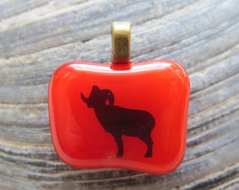 0057 - Ram on Red Fused Glass Pendant
