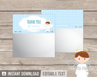 Baptism Favor Bag Topper - Label - Blue Angel Baptism Party - Christening - INSTANT DOWNLOAD - Printable PDF with Editable Text