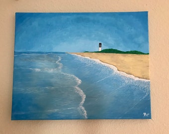 Beach and lighthouse painting