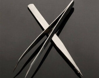 Set of Silver Stainless Steel Tweezers - Pair of Durable Straight & Curve Tools for Picking Up Beads, Scrapbooking, Nail Art and Crafts